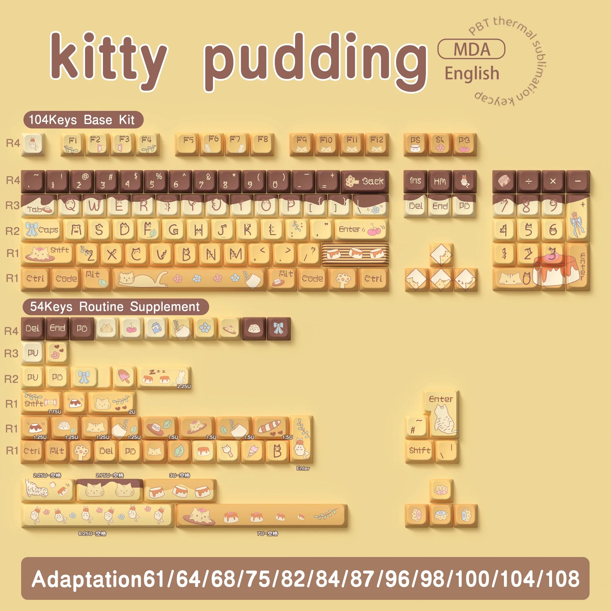 138/158 keys Original Theme Keycaps MDA Profile cute Anime PBT Keycap custom For Mechanical Keyboard with iso layout