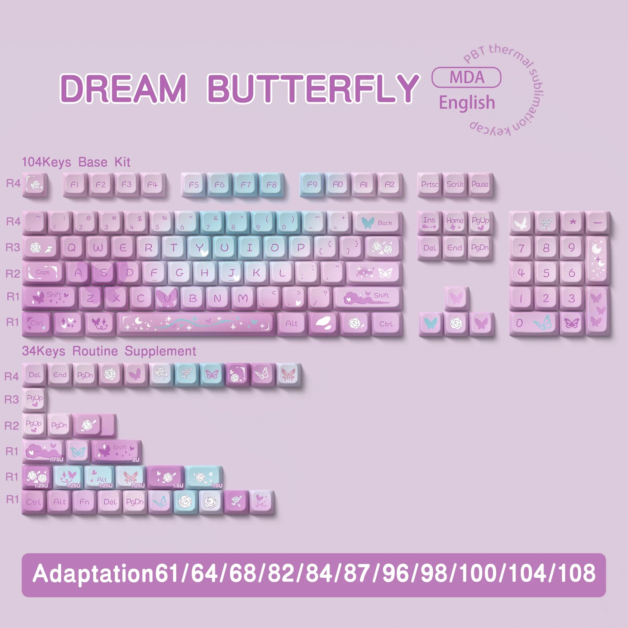 138/158 keys Original Theme Keycaps MDA Profile cute Anime PBT Keycap custom For Mechanical Keyboard with iso layout