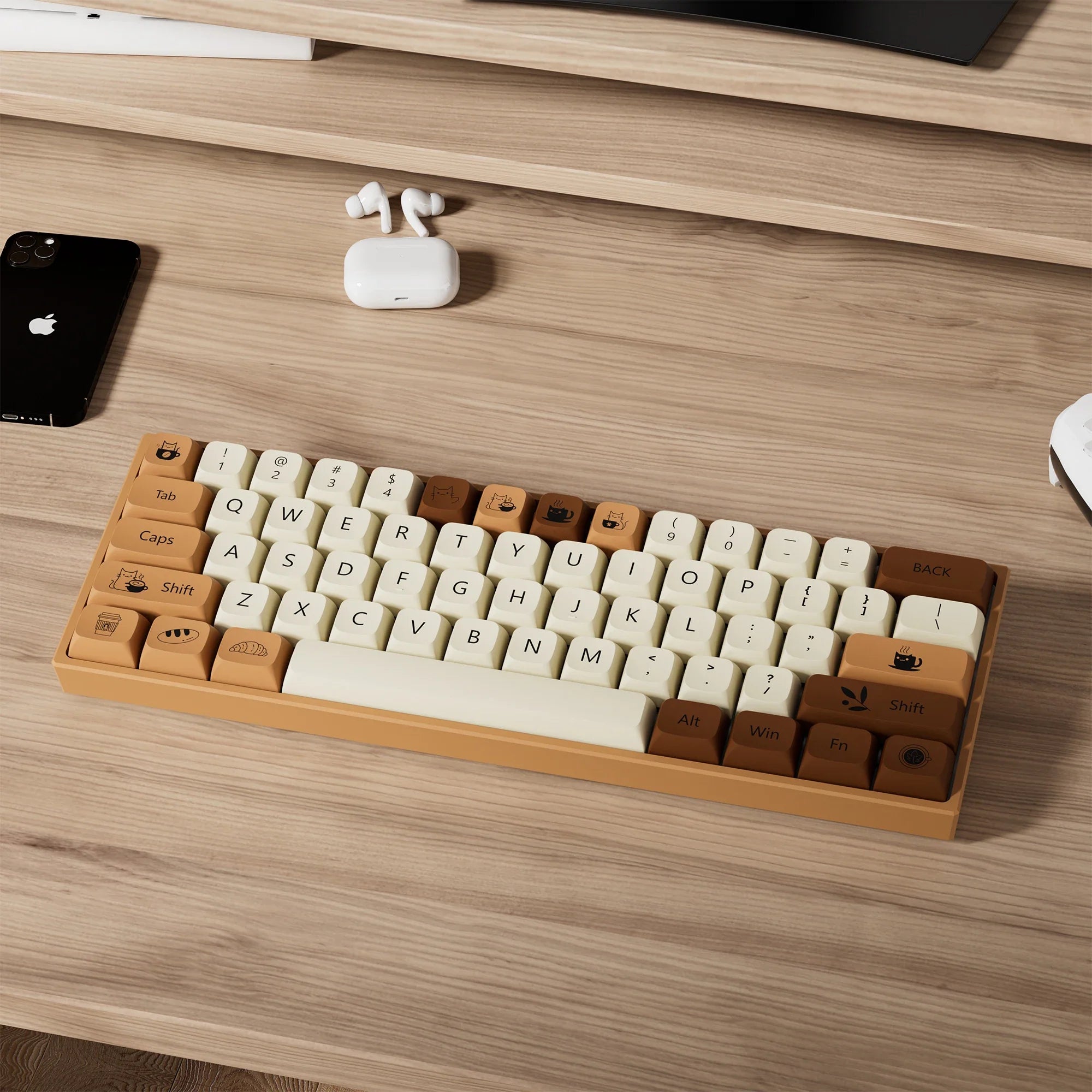 143 keys Coffee Cat  PBT Keycap 5 Sides DYE-SUB XDA Profile Customized Keycaps For Cherry MX Switch Gamer Mechanical Keyboards