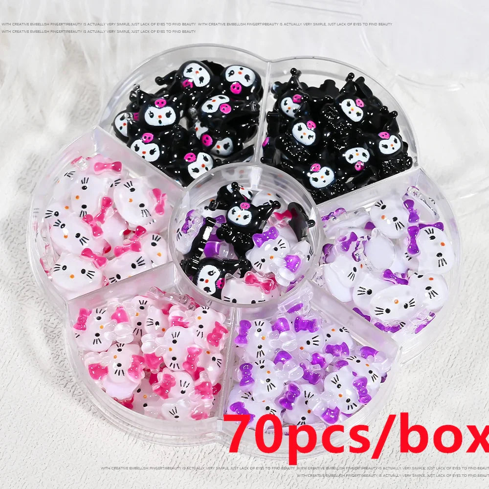 35/50/70/240pcs Cute Sanrio Nail Art Jewelry Decoration Kawaii Hello Kitty Kuromi Rhinestone Charms For Nail Y2K Manicure Crafts