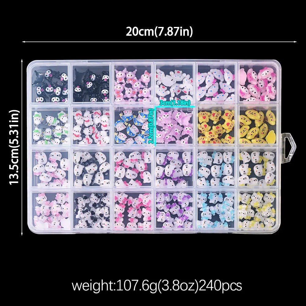 35/50/70/240pcs Cute Sanrio Nail Art Jewelry Decoration Kawaii Hello Kitty Kuromi Rhinestone Charms For Nail Y2K Manicure Crafts