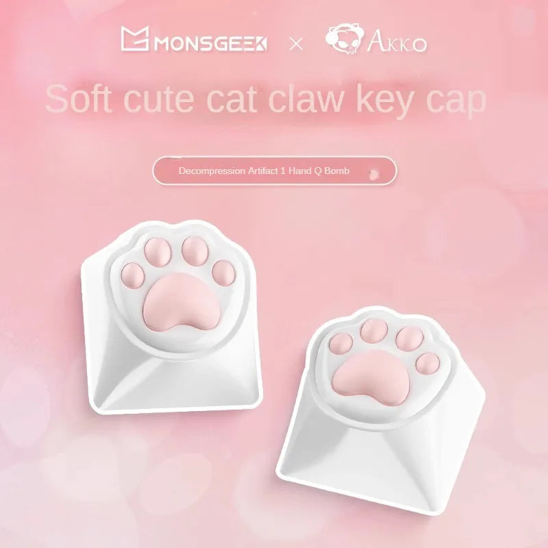 Mongseek Super Cute Cat Claw KeyCap Girl Powder Mechanical Keyboard Key Cap Soft Silicone Cross Shaft Universal Birthday Gifts