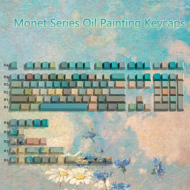 Womier Oil Painting Original Factory Customized Wooding Keycaps PBT Creative Gradient Transparent Side Engraved Key Caps Cherry