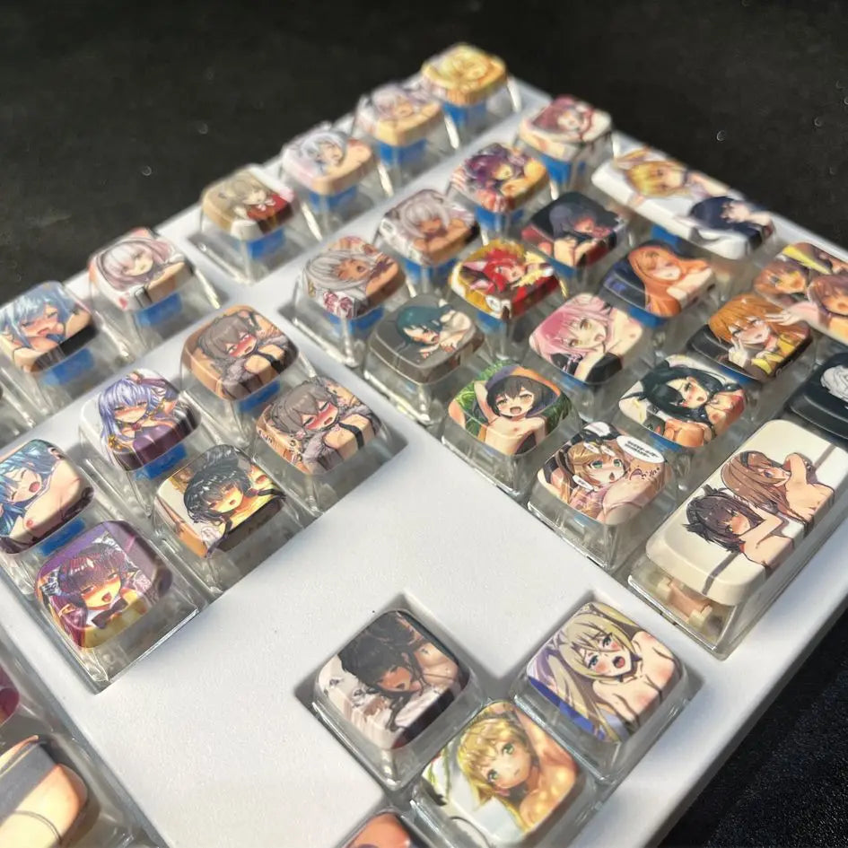 122 Key Hentai Pudding Keycaps Custom PBT MDA Profile Keycap Cute Anime Artisan Transparent Point KeyCap for Gaming Crush80 Gift