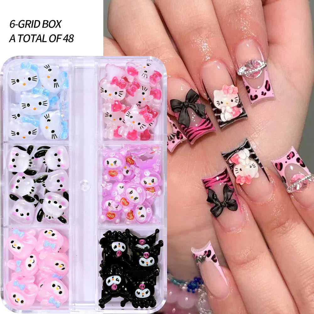 35/50/70/240pcs Cute Sanrio Nail Art Jewelry Decoration Kawaii Hello Kitty Kuromi Rhinestone Charms For Nail Y2K Manicure Crafts