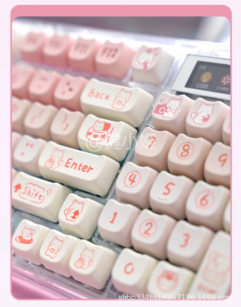Cute Pink MAO Keycap Set PBT 134 Keys Kitten Keycaps for MX Switch HI75 HI8 68 F99 104 64 Mechanical Keyboards
