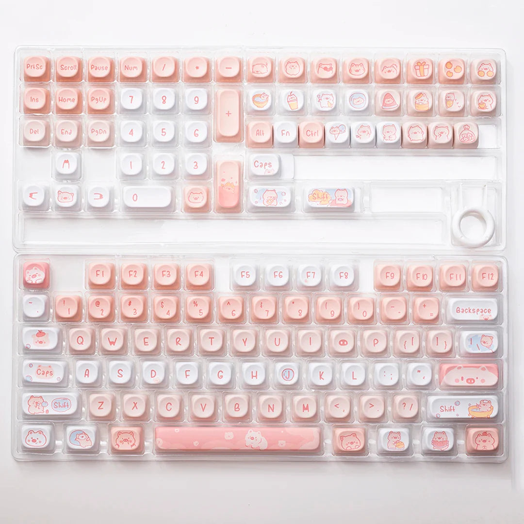 Cat Afternoon Tea Theme Purple Keycap 132 Keys MOA Height PBT Five-sided Sublimation Cute Keycaps for Mechanical Keyboard