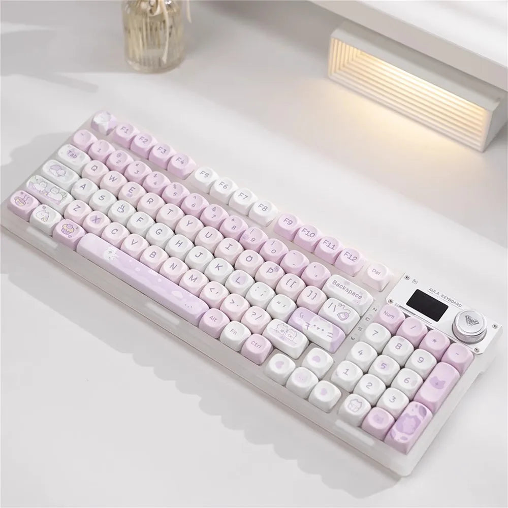 MOA Profile Keyboard Keycaps Custom PBT Cute Cartoon Purple Cat Keycap MX Switches 95 Keys/Set Blue Cute Key Cap for 64 61 87
