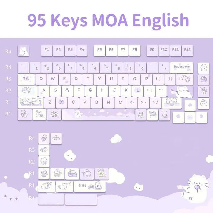 95Keys MOA Profile Cat Theme PBT Key Caps Pink Blue Puppy Cute  Keycaps for GK61 RK836 MX Switches Mechanical Keyboard