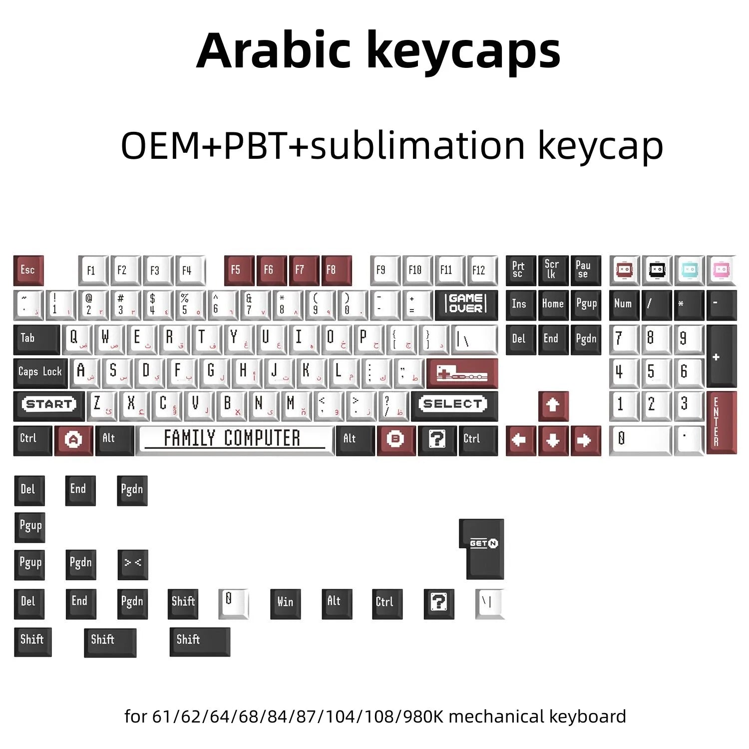 129 Keys Arabic Keycaps Set PBT/ABS Cherry Profile OEM Keycap Gaming Custom Personalised Cute for MX Switch Mechanical Keyboard
