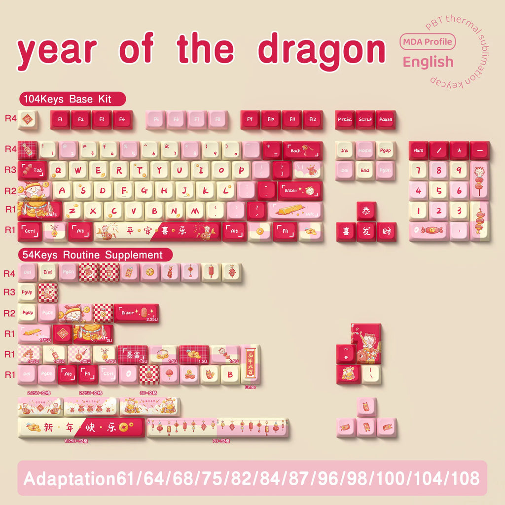 138/158 keys Original Theme Keycaps MDA Profile cute Anime PBT Keycap custom For Mechanical Keyboard with iso layout