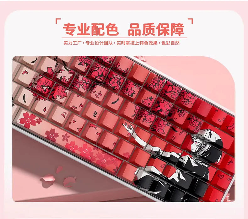135 Key Side Engraved Transparent Sakura Girl Key Cap PBT for MX Switch HI75 HI8 68 F99 104 64 Wooting Mechanical Keyboard