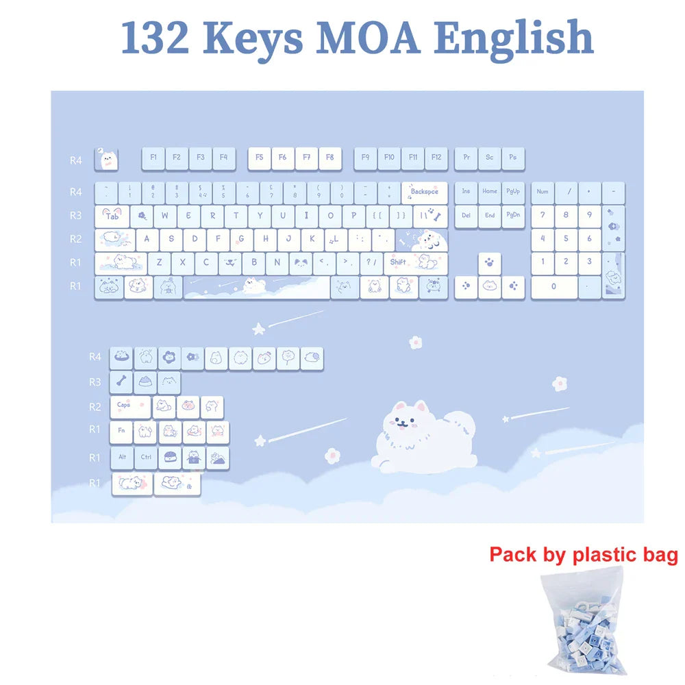 132Keys MOA Profile Keycaps Cartoon PBT Key Caps for 61/64/68/78/84/87/96/104/108 Keys Gaming Mechanical Keyborad MX Swtiches