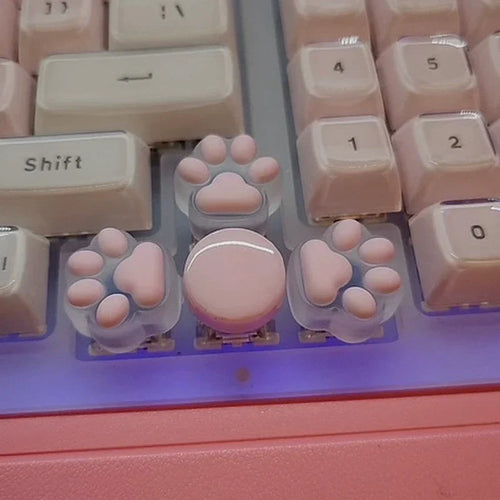 1PC Silicone Cute Transparent Pink Soft Cat Paw Keycap Cross Axis Mechanical Keyboard Resin Drip Glue Animal Cat Paw Keycap