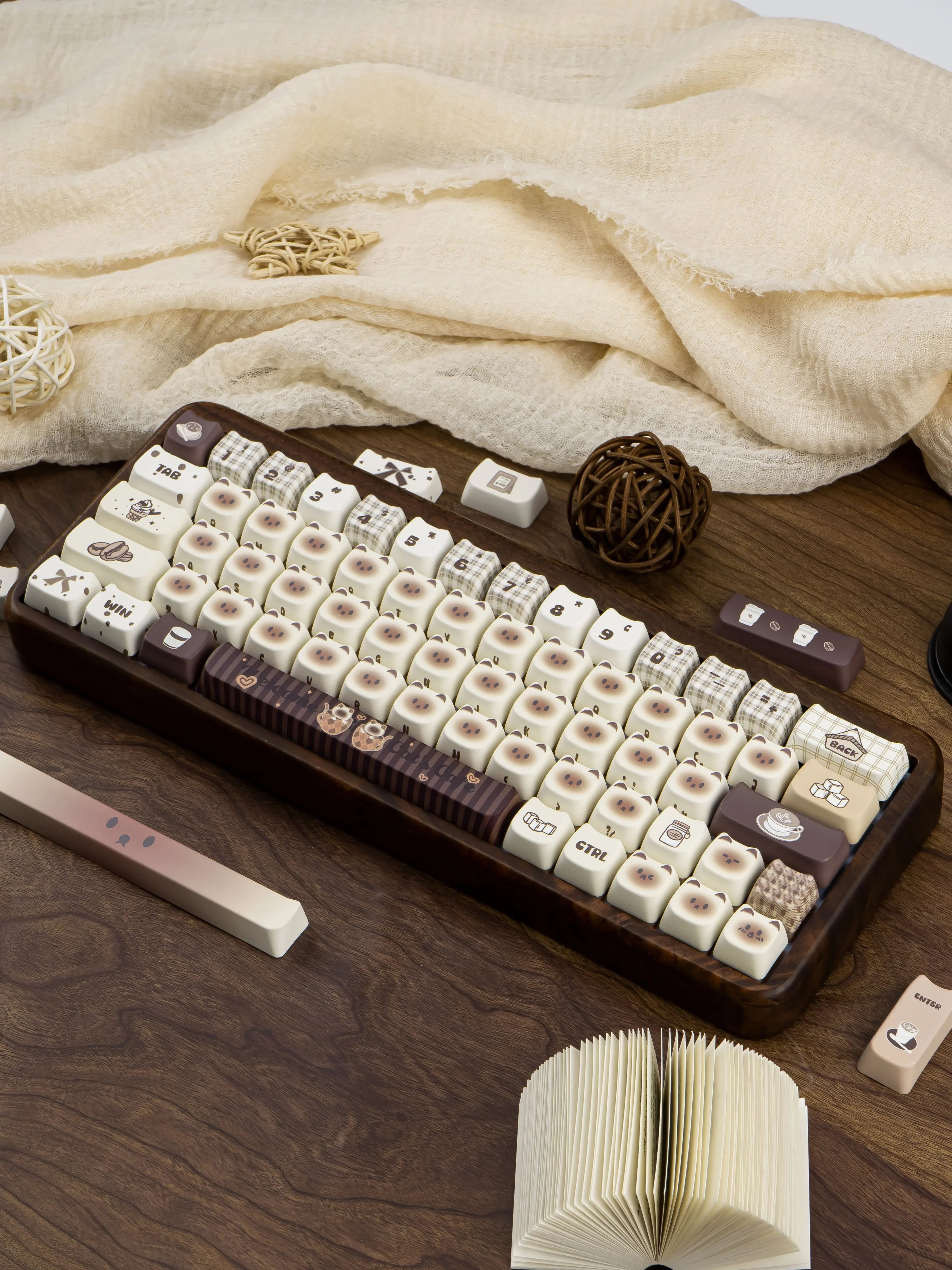 Siamese Cat Keycap Cute Mao Cherry Pbt Cafe Cat Head Cat Ears White Coffee Color 146/133Keys 2.25/2.75U Alice Layout Keycaps