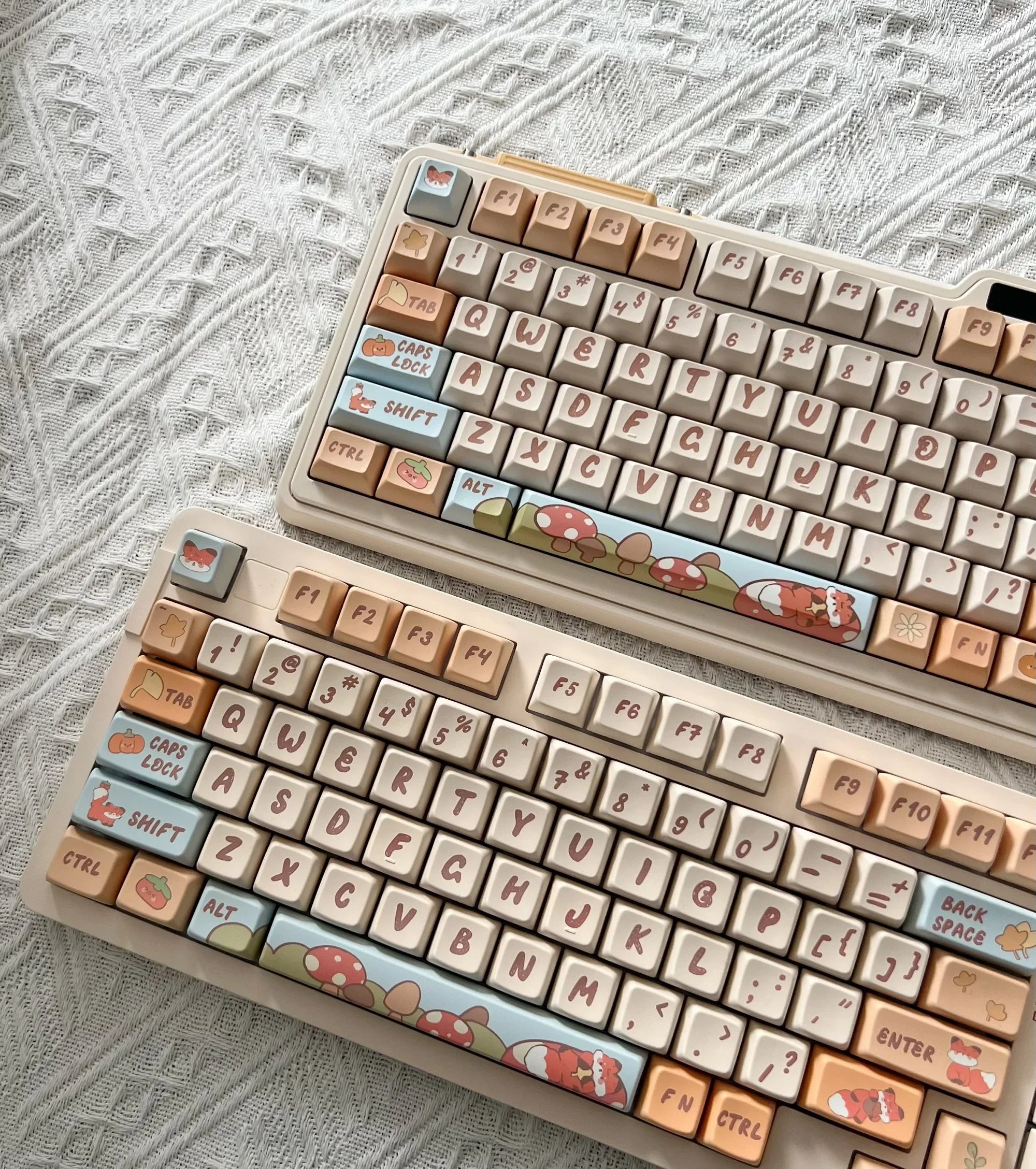 142 Keys Cartoon Fox Keycap KCA MDA Highly Orange Beige Mushroom Keycap PBT Small Animal Cute Diy Keycap For Mechanical Keyboard