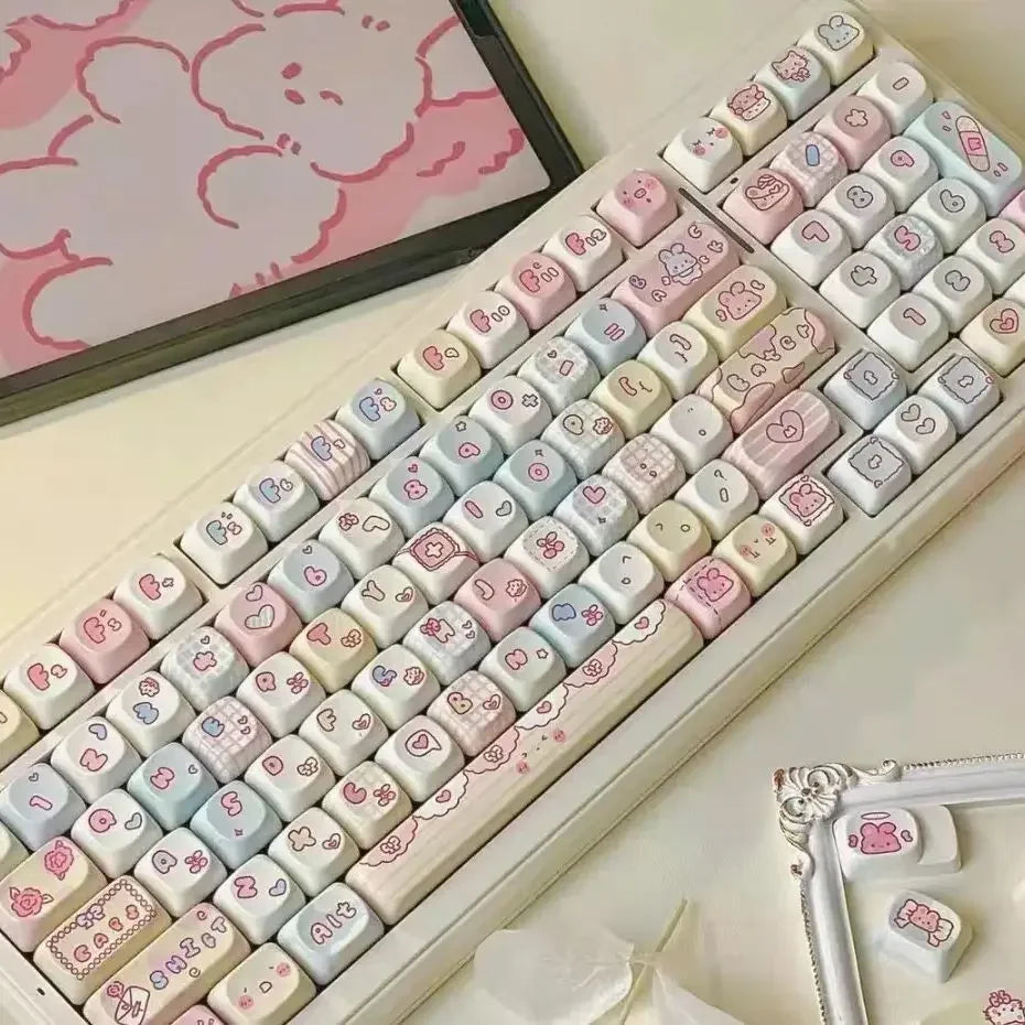 123 Keys ROA Profile Keycap customization Gift Cute rabbit PBT Keycaps Cute Key Cap Dye-Sub Mechanical Keyboard Keycap MX Switch