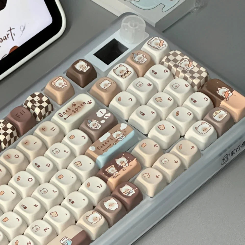Siamese Cat Bakery Theme Keycap 131 Keys MOA Profile PBT Thermal Sublimation Mechanical Keyboard Accessories Cat Cute Keycaps