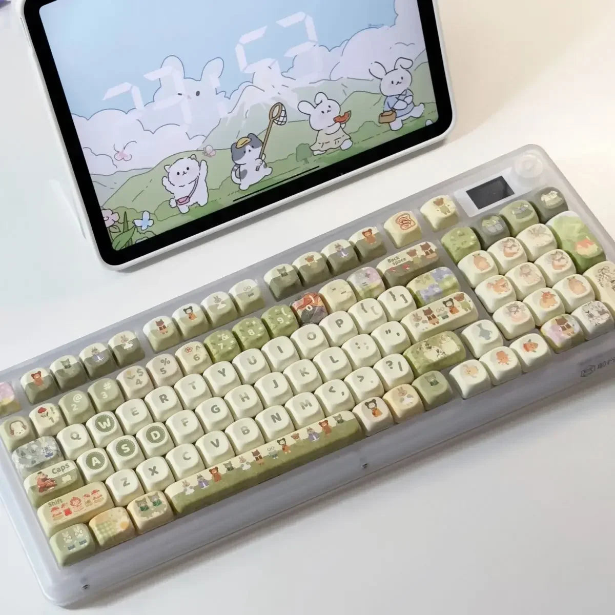 140Key Green Small Animal Rabbit Keycap Complete Set Of Cherry Xoa Pbt Sublimation Mechanical Key Cartoon Cute Milk Green Keycap