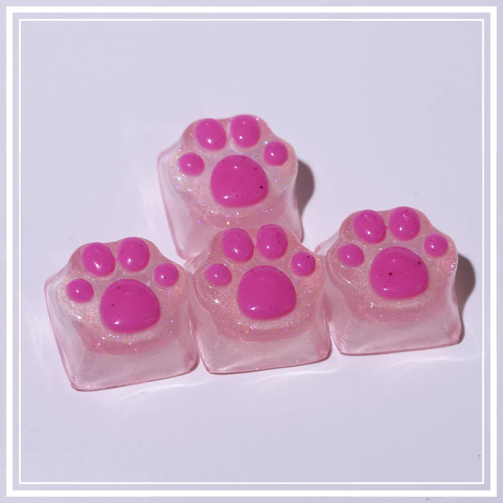Purple Translucent Cat Paw Anime Kawaii Cute Keycap Cross Axis Backlit RGB Mechanical Keyboard Pink Cyan Custom ESC WASD Cap
