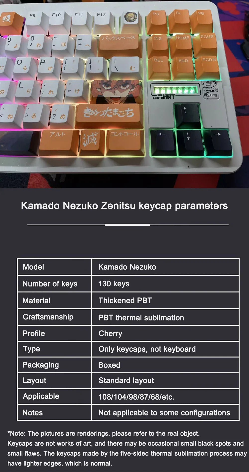 1 Set PBT Dye Sublimation Anime Keycaps Kochou Shinobu Theme Key Caps for Demon Slayer Cherry Profile Keycap Keyboard Decoration