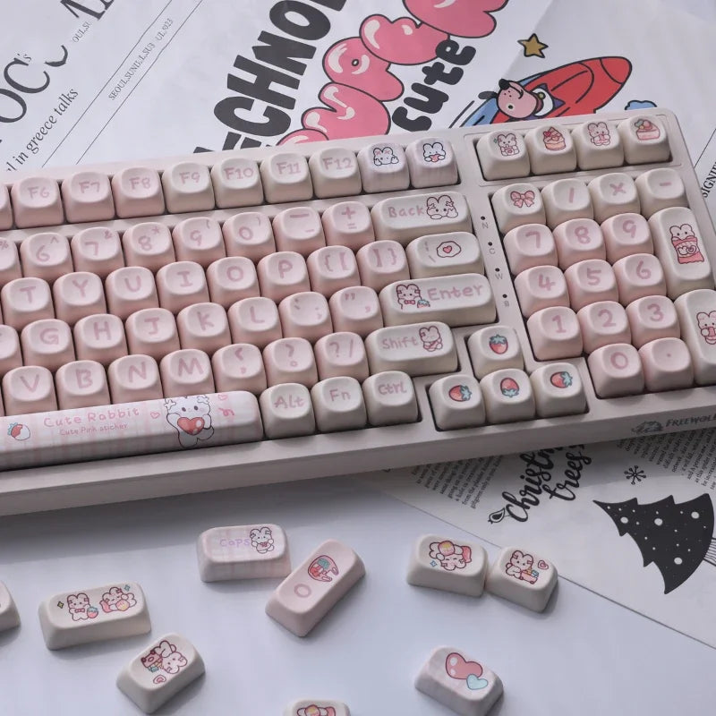 Mathew Tech Snack Bunny Keycap Pink Keycaps MOA Profile PBT Sublimation Mechanical Keyboard Keycaps Suitable for Girls To DIY