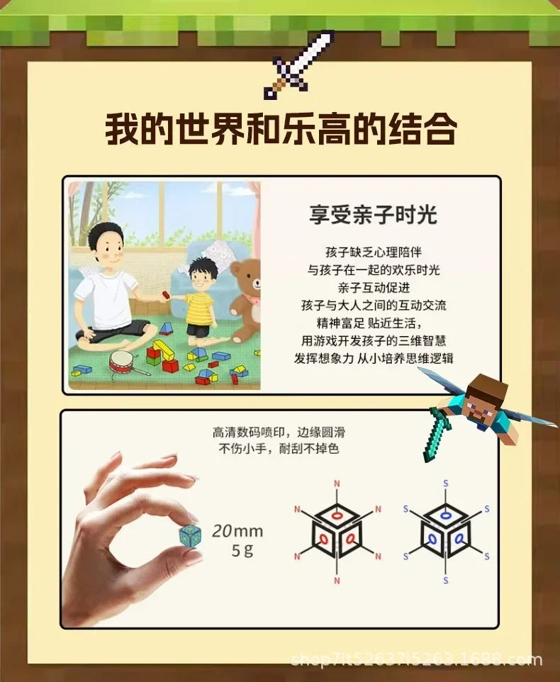 10pcs Minecraftinglys Magnetic Blocks Anime Children Puzzle Assembled Toy Doll Mini Magnetic Cube Model Kids Construction Toys