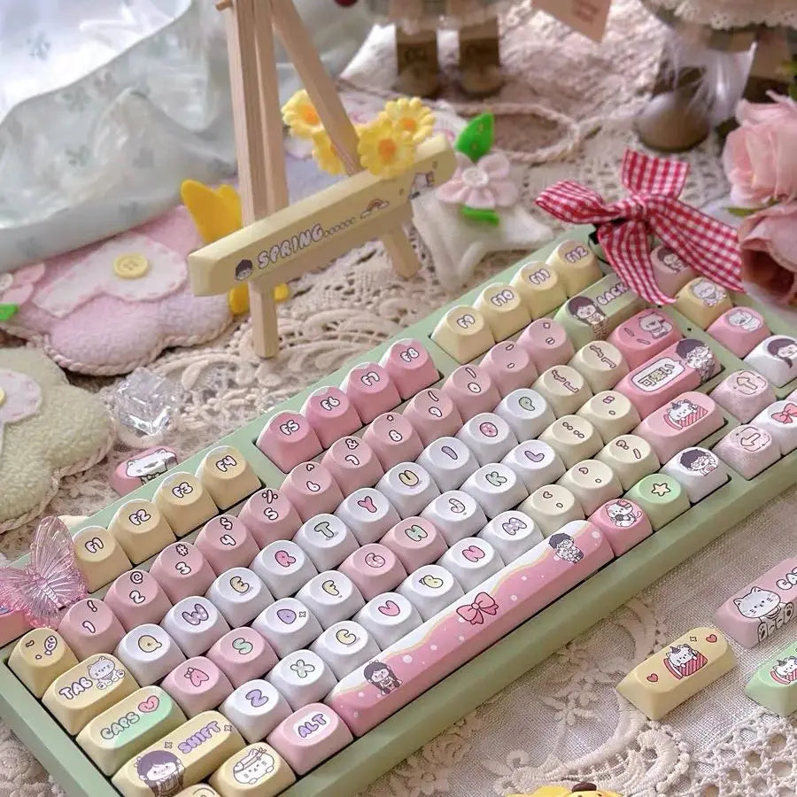 138 keys Customized SO keycap Kawaii gril Cute Pink Dye-Sub PBT For Diy Mechanical Keyboard MX Switch Cap Cute Keycap Alice/Ansi