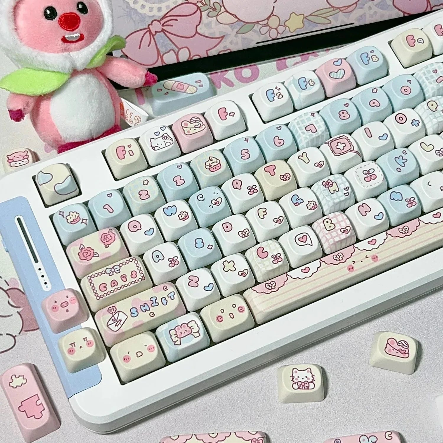 123 Keys ROA Profile Keycap customization Gift Cute rabbit PBT Keycaps Cute Key Cap Dye-Sub Mechanical Keyboard Keycap MX Switch