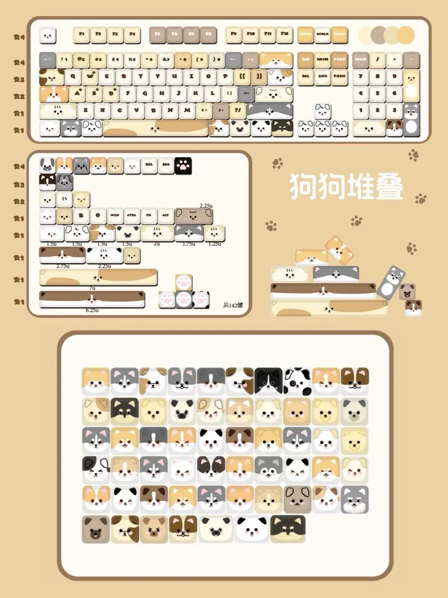 142 Keys Customized Gift Cute Cat keycaps New MAO Keycaps Square Thermal Sublimation Mechanical Keyboard 2.25 U 2.75U for Alice