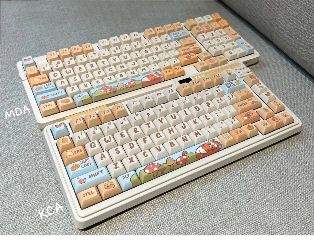 142 Keys Cartoon Fox Keycap KCA MDA Highly Orange Beige Mushroom Keycap PBT Small Animal Cute Diy Keycap For Mechanical Keyboard