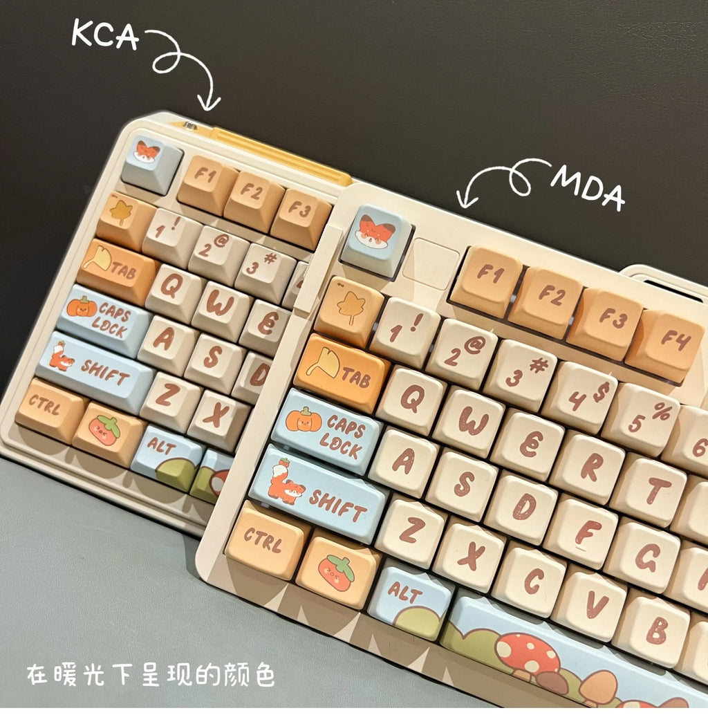 142 Keys Cartoon Fox Keycap KCA MDA Highly Orange Beige Mushroom Keycap PBT Small Animal Cute Diy Keycap For Mechanical Keyboard