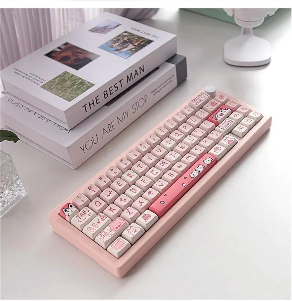 66/146 Keys MDA Profile Pink Cute Cat Keycaps For Gaming Mechanical Keyboard Mx Switch PBT Sublimation Customized DIY Key Caps