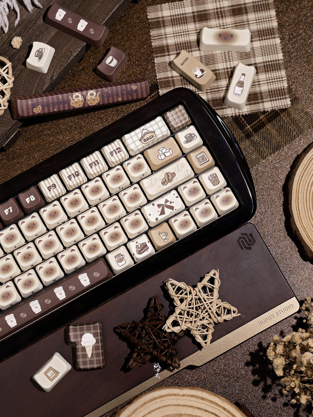Siamese Cat Cafe Keycap Cherry MAO Profile Cute Cat Head PBT Keycaps Original White Brown Personalized Mechanical Keyboard Caps
