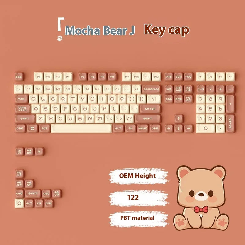 AKKO cute bear head theme keycaps PBT material two-color injection molding school office mechanical keyboard keycaps