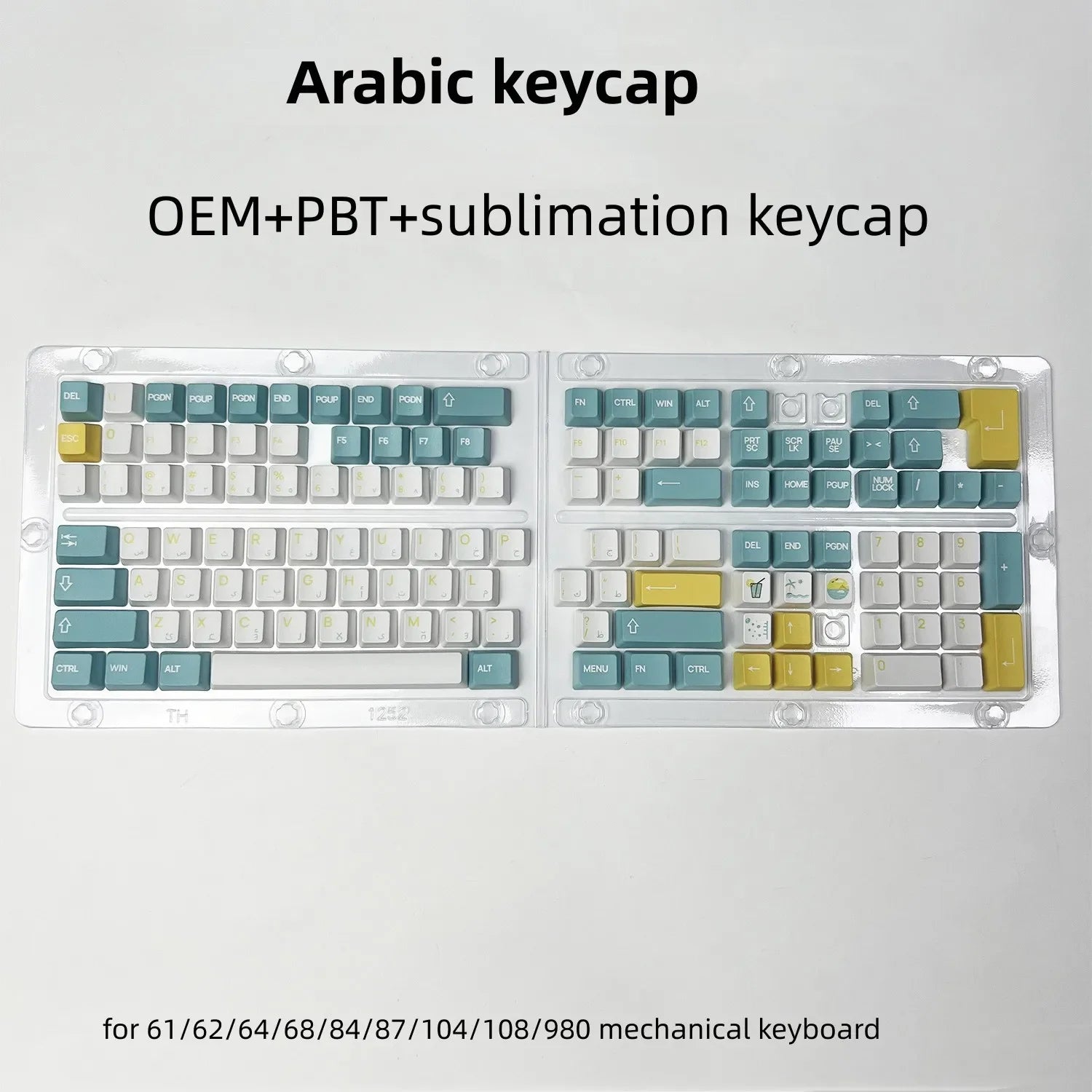 129 Keys Arabic Keycaps Set PBT/ABS Cherry Profile OEM Keycap Gaming Custom Personalised Cute for MX Switch Mechanical Keyboard