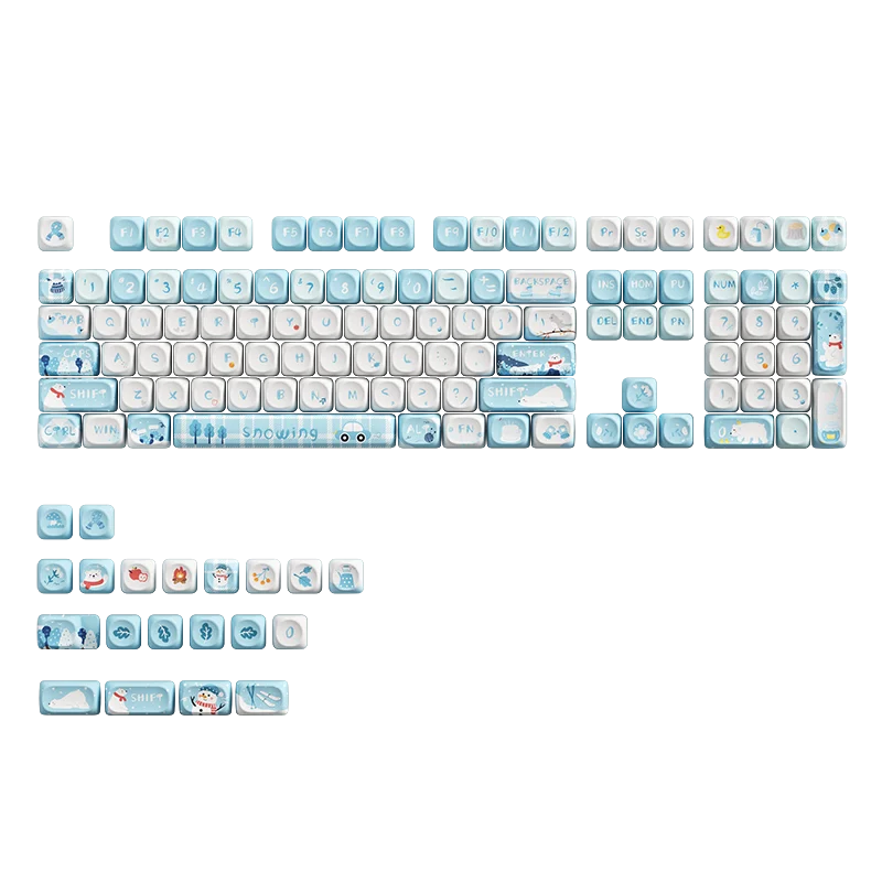 Snowflakes Theme Keycaps 127 Keys MOA Profile PBT Square KeyCap Dye Sublimation Mechanical Keyboard Key Cap Keyboards Accessorie