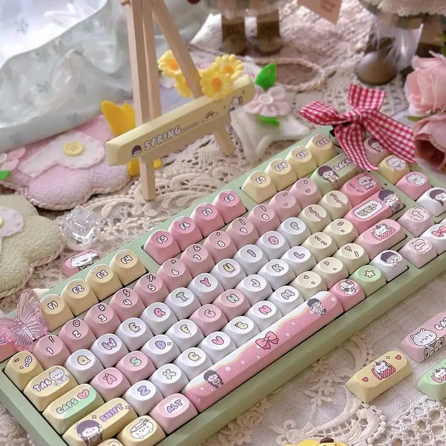 138 keys Customized SO keycap Kawaii gril Cute Pink Dye-Sub PBT For Diy Mechanical Keyboard MX Switch Cap Cute Keycap Alice/Ansi