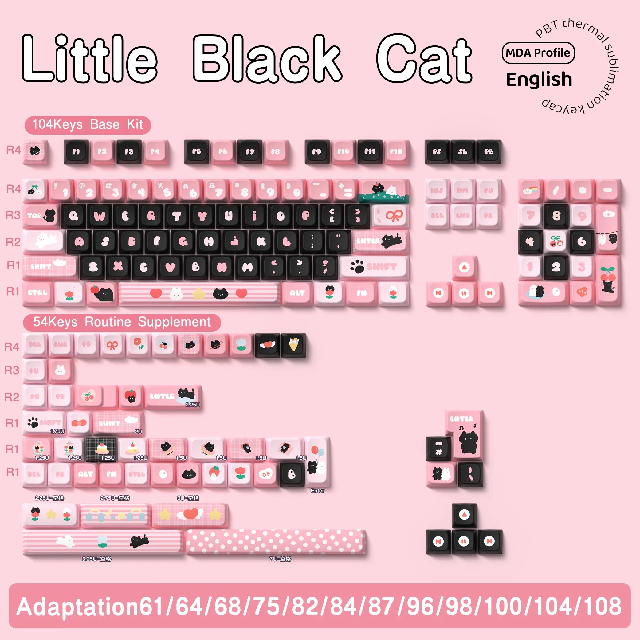 Original Theme Keycaps MDA Profile cute Anime PBT Keycap custom For Mechanical Keyboard with iso layout and 7U space bar