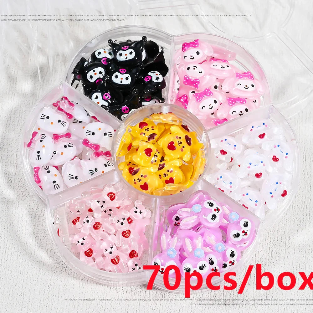 35/50/70/240pcs Cute Sanrio Nail Art Jewelry Decoration Kawaii Hello Kitty Kuromi Rhinestone Charms For Nail Y2K Manicure Crafts