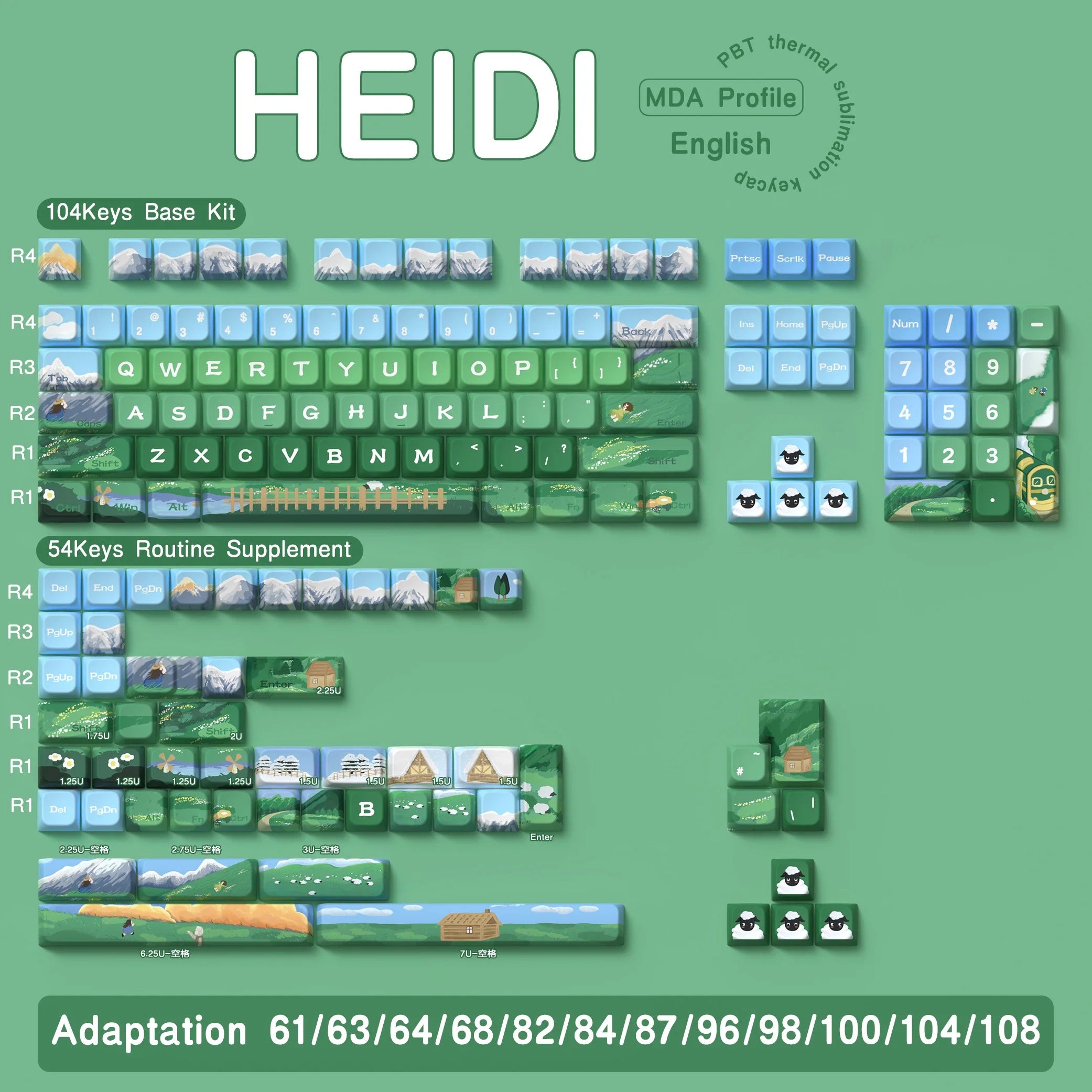 138/158 keys Original Theme Keycaps MDA Profile cute Anime PBT Keycap custom For Mechanical Keyboard with iso layout