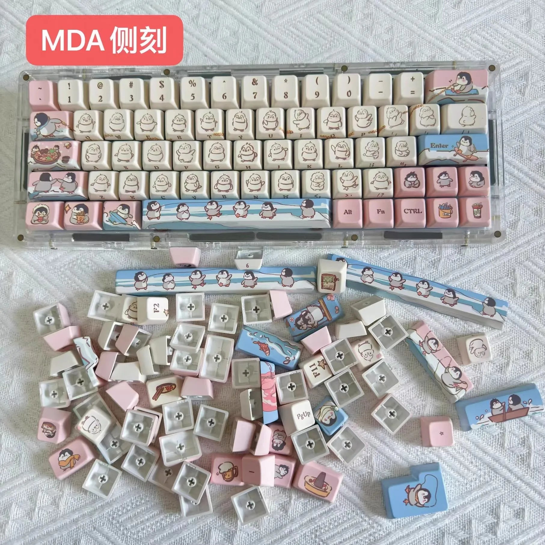 Raccoon/Penguin Keycap 148keys Cherry Side Printed Pbt  Sublimation Mechanical Keyboard Keycaps Customized Cute For Game Office