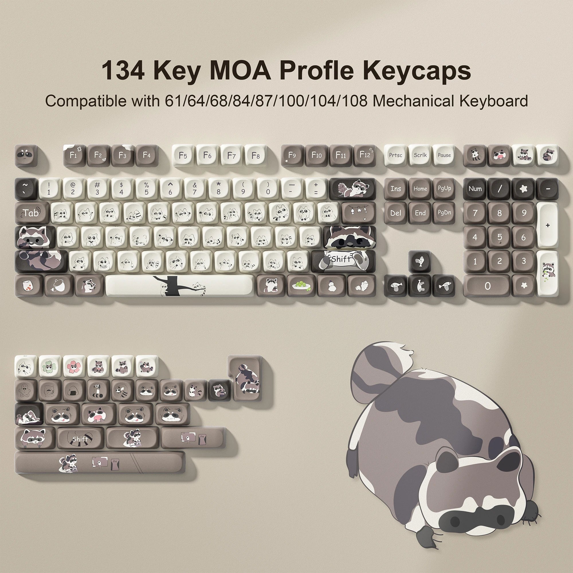 134 Keys Pink Cat  MOA Profile PBT Keycaps Customs Dye Sub Key caps for 61/87/104 Cherry MX Switch Gaming Mechanical Keyboard