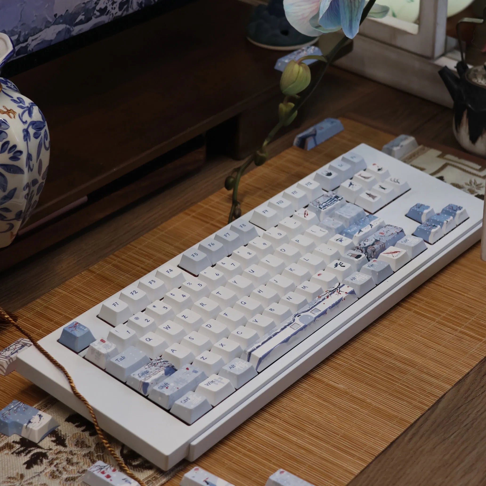 140 Keys Leaning Plum Garden Theme Keycaps National Style Cherry Profile PBT Dye Sublimation For MX Switch Mechanical Keyboard