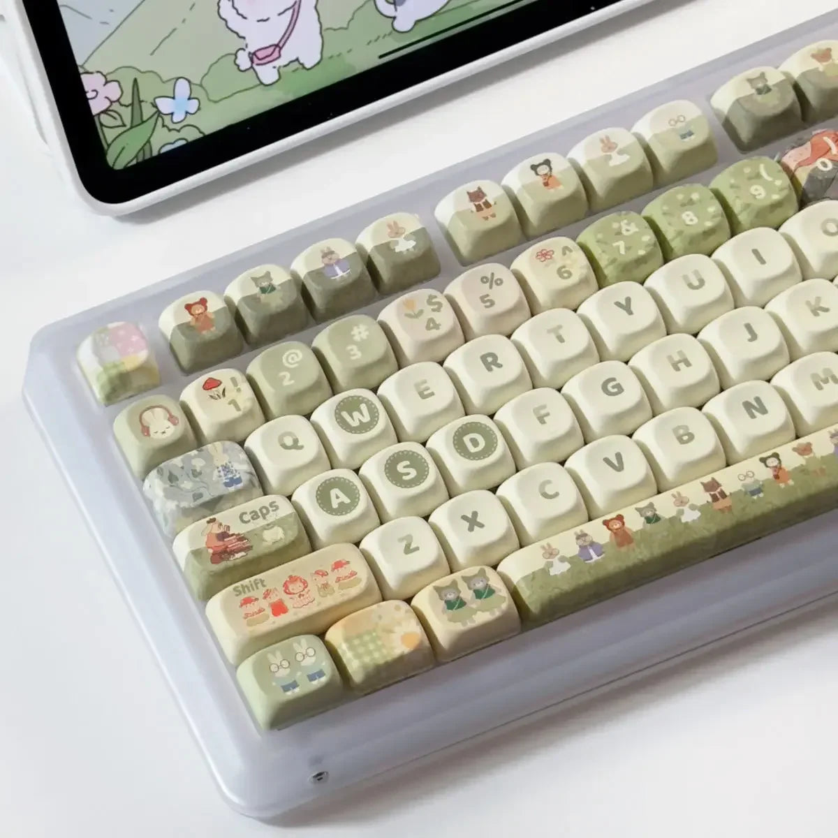 140Key Green Small Animal Rabbit Keycap Complete Set Of Cherry Xoa Pbt Sublimation Mechanical Key Cartoon Cute Milk Green Keycap