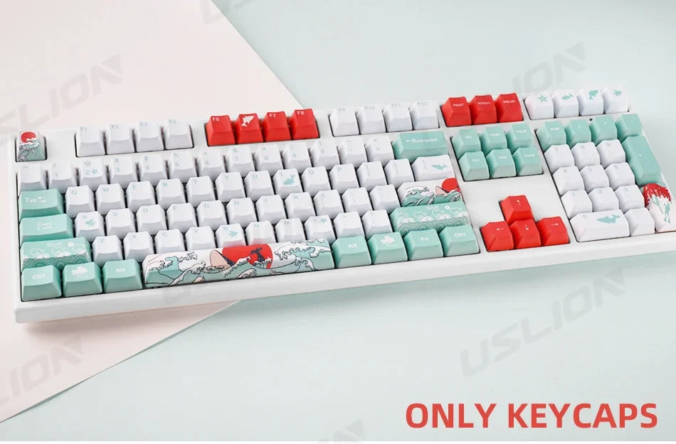 108 Keys OEM Profile Keycaps Coral Sea Theme PBT Five-side DYE Sublimation Key Caps for Gaming Mechanical Keyboard MX Switches