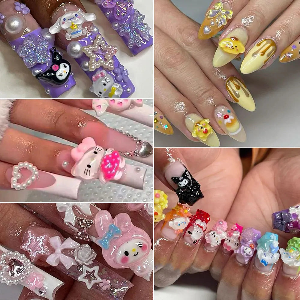 12Girds/Box Sanrioed Hello Kitty Nail Art Rhinestone Kawaii Kuromi Nail Charms Kit DIY Jewelry Decoration Manicure DIY Nail Part
