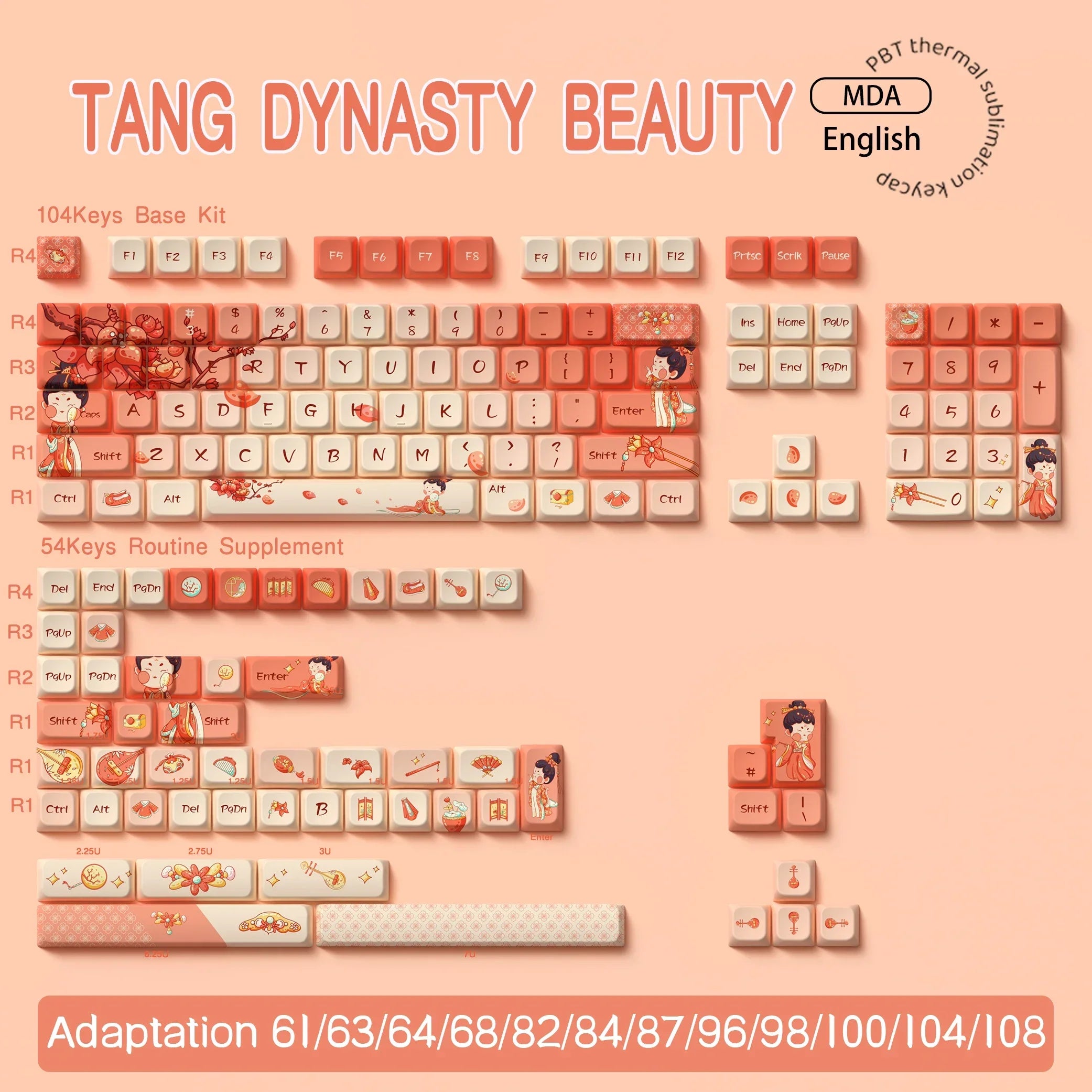 Original Theme Keycaps MDA Profile cute Anime PBT Keycap custom For Mechanical Keyboard with iso layout and 7U space bar