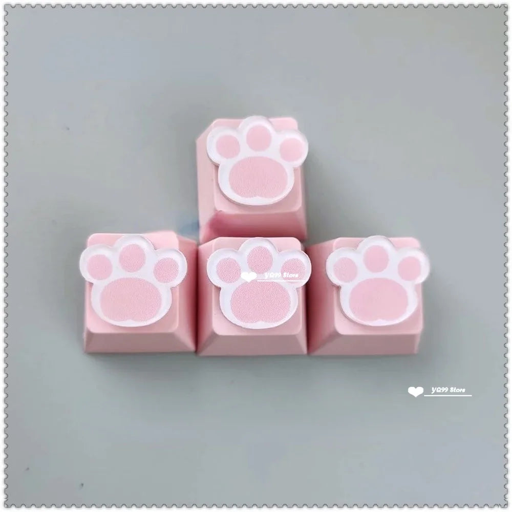4pcs/set Lovely Cat Claw Key Cap Personality Cat Paw Keycaps for Mechanical Keyboard R4 Arrow Keys Pink Cute DIY Keycaps