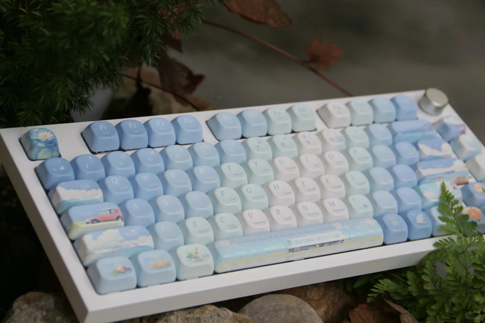 130Key Keycap Blue Chasing Summer Cool Theme Qx3 Cherry Side Engraved Diy Mechanical Keyboard Cartoon Cute Round Gradient Keycap